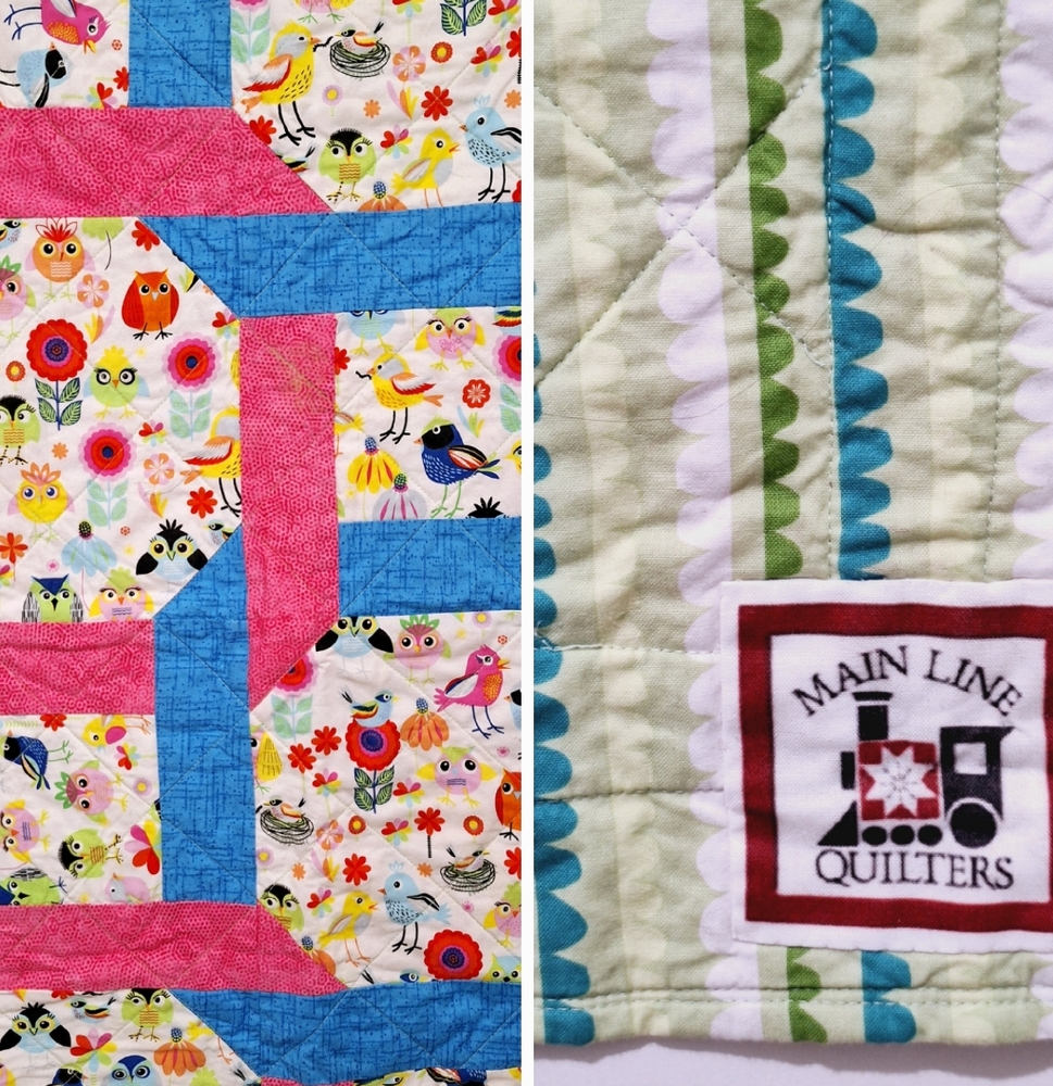 ❤️Handmade Patchwork Baby Quilt Blanket Interlocking Ribbon Owl Patteen 🤍37x37"